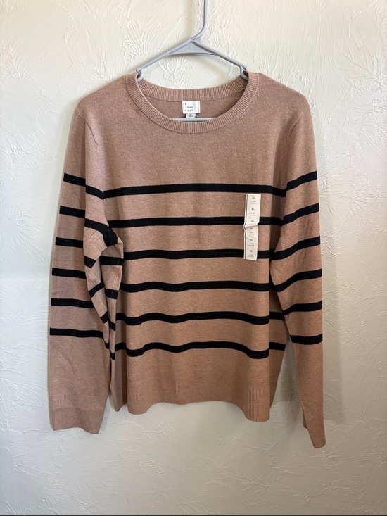 a new day Sweaters - a new day Taupe Striped Crewneck Sweater with Black stripes